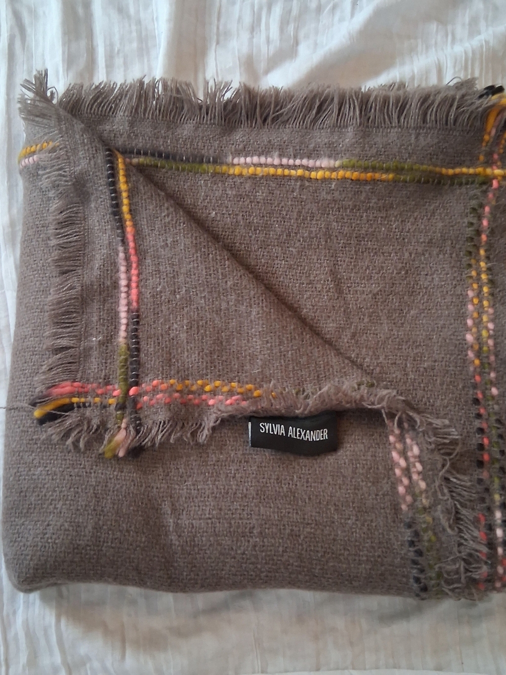 52" Blanket Scarf Taupe Withe Contrast Stitching